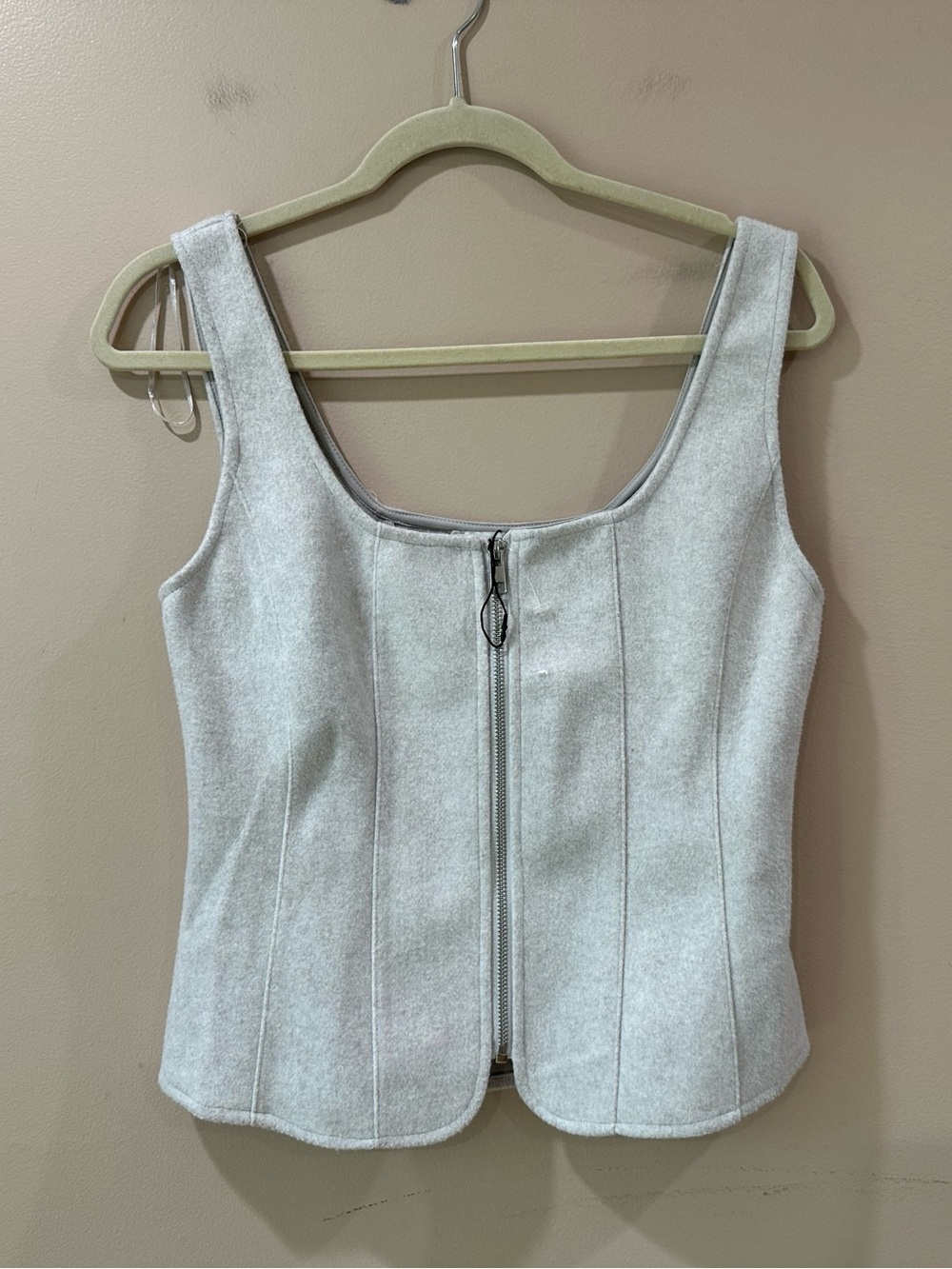 Zara Gray Fitted Zip Up Corset Top Scoop Neck Structured Bodice Vest Tank